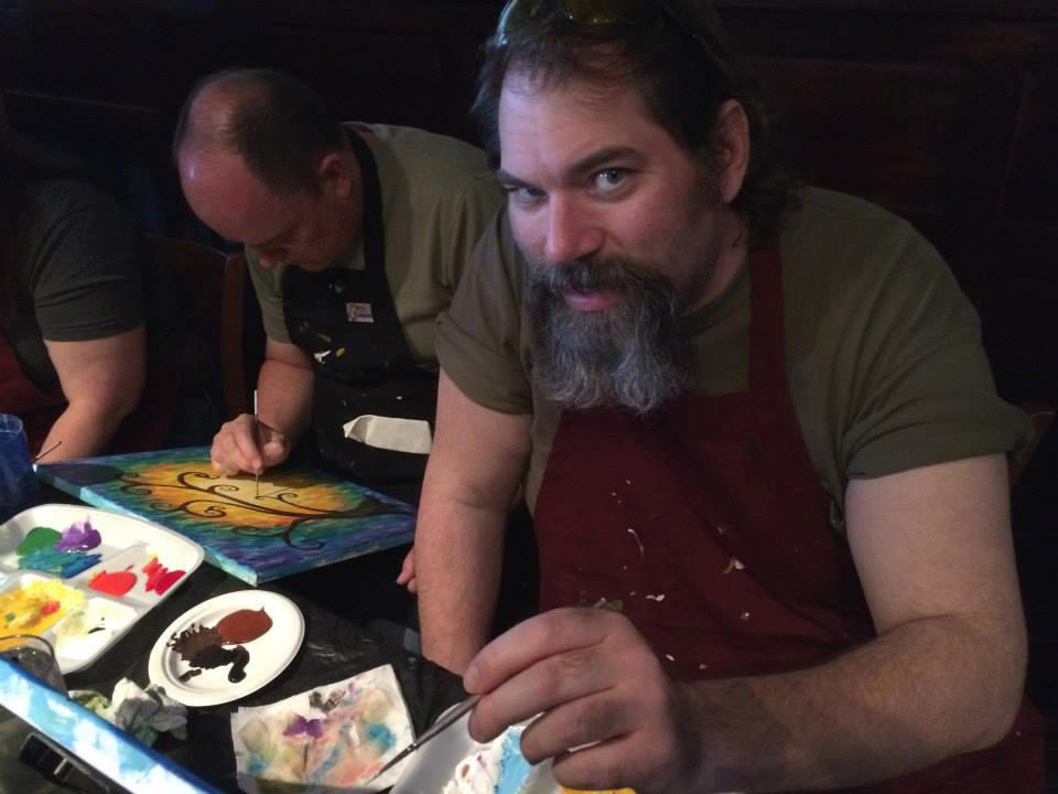 Greg making ART. Greg Painting with Friends.